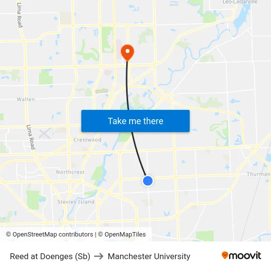 Reed at Doenges (Sb) to Manchester University map