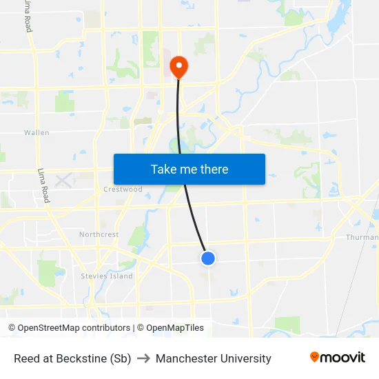 Reed at Beckstine (Sb) to Manchester University map