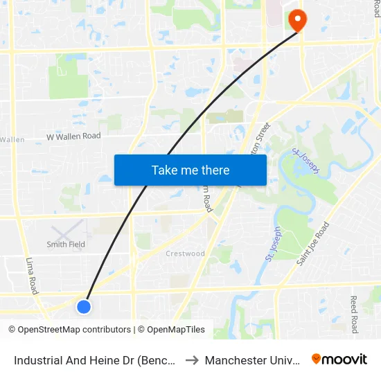 Industrial And Heine Dr (Benchmark) to Manchester University map