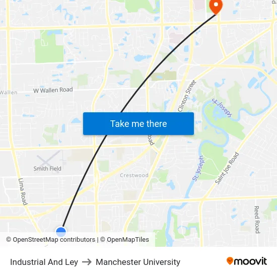 Industrial And Ley to Manchester University map