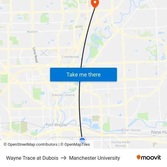 Wayne Trace at Dubois to Manchester University map