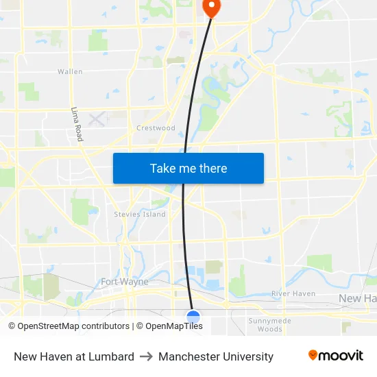 New Haven at Lumbard to Manchester University map