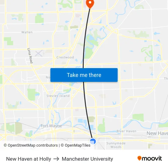 New Haven at Holly to Manchester University map