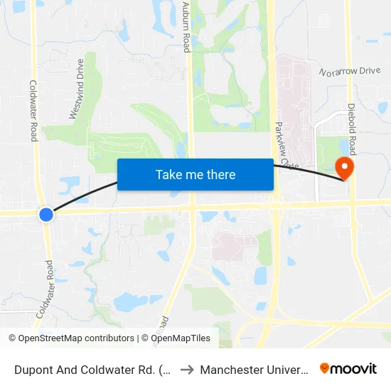 Dupont And Coldwater Rd. (Nb) to Manchester University map