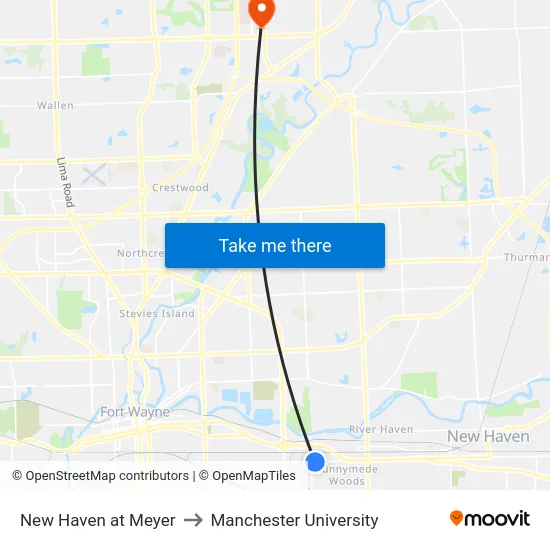 New Haven at Meyer to Manchester University map