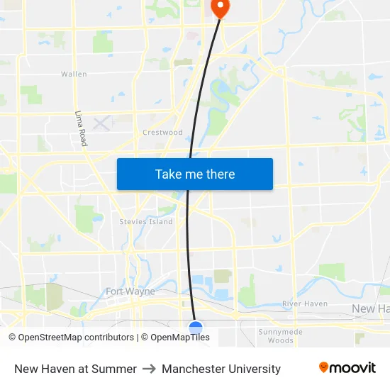New Haven at Summer to Manchester University map