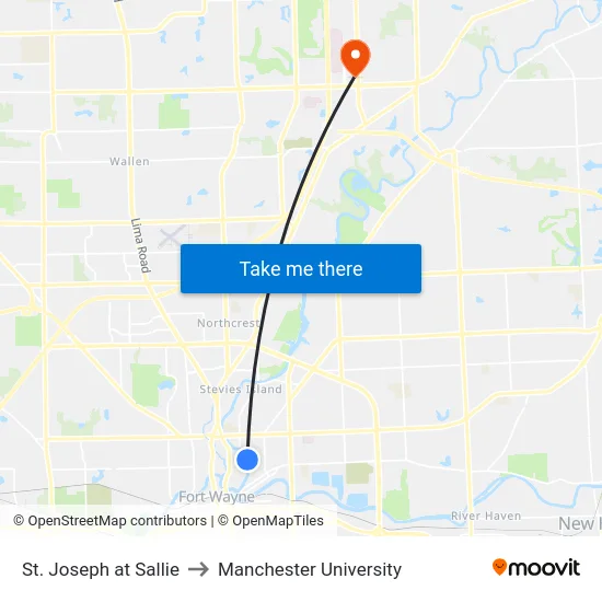 St. Joseph at Sallie to Manchester University map