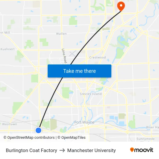 Burlington Coat Factory to Manchester University map