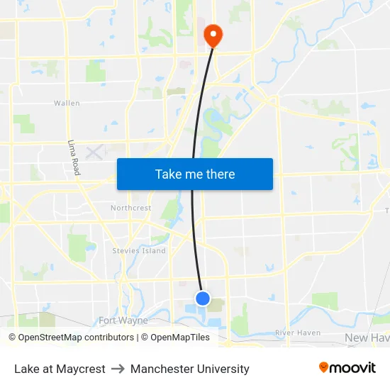 Lake at Maycrest to Manchester University map