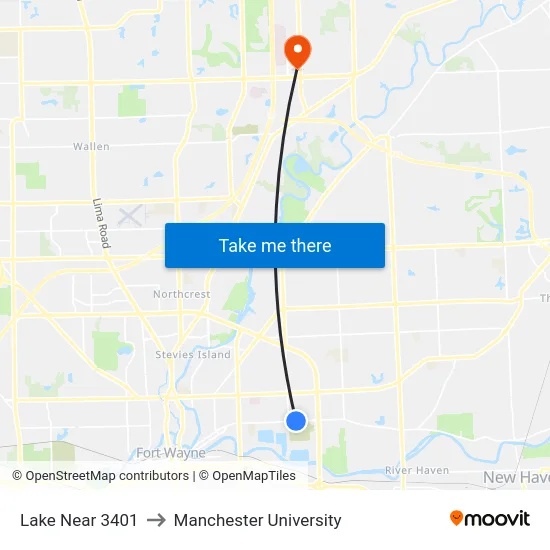 Lake Near 3401 to Manchester University map