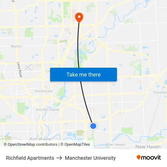 Richfield Apartments to Manchester University map