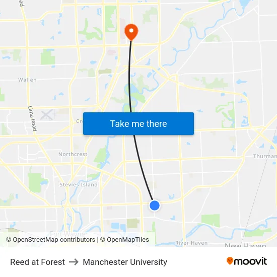 Reed at Forest to Manchester University map
