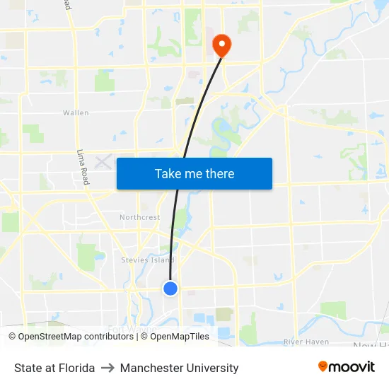 State at Florida to Manchester University map