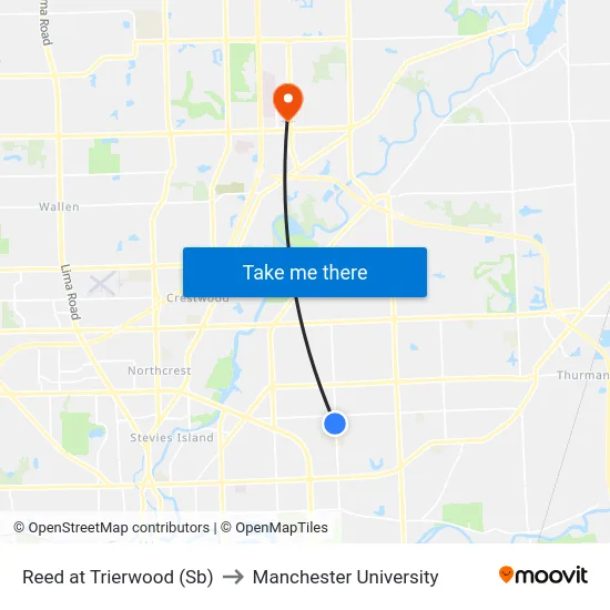 Reed at Trierwood (Sb) to Manchester University map