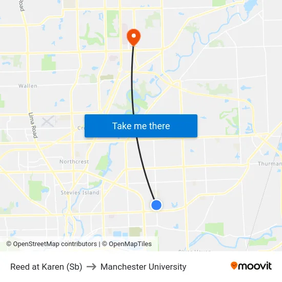 Reed at Karen (Sb) to Manchester University map