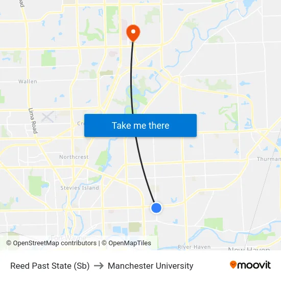 Reed Past State (Sb) to Manchester University map