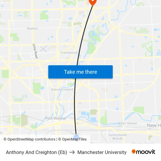 Anthony And Creighton (Eb) to Manchester University map