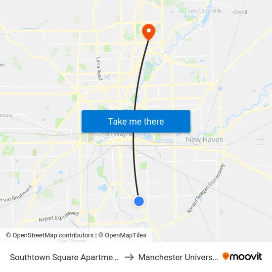 Southtown Square Apartments to Manchester University map