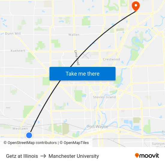 Getz at Illinois to Manchester University map