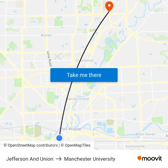 Jefferson And Union to Manchester University map