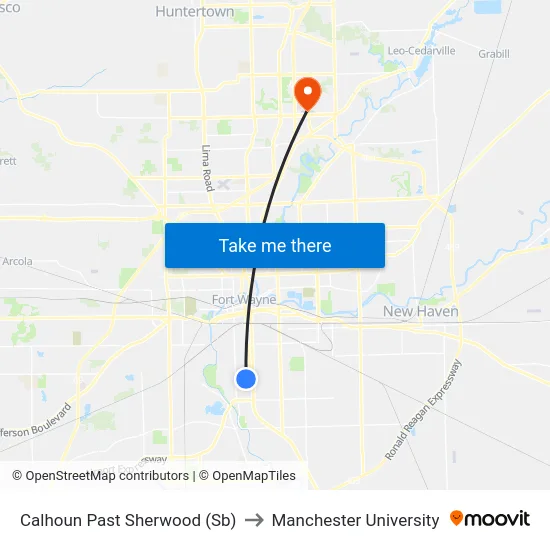 Calhoun Past Sherwood (Sb) to Manchester University map