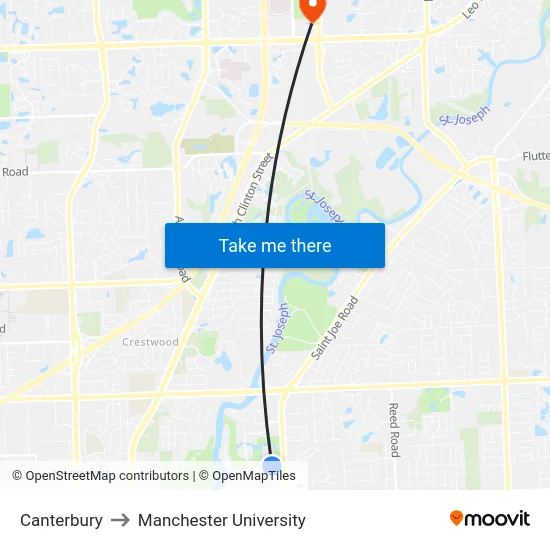 Canterbury to Manchester University map