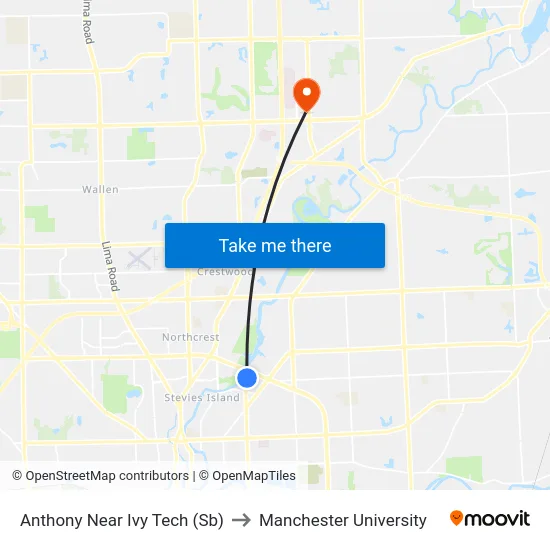 Anthony Near Ivy Tech (Sb) to Manchester University map