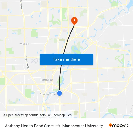Anthony Health Food Store to Manchester University map