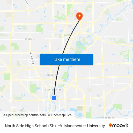 North Side High School (Sb) to Manchester University map