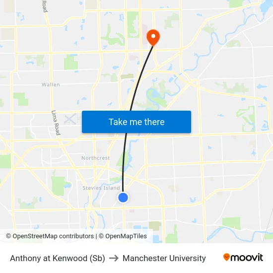 Anthony at Kenwood (Sb) to Manchester University map