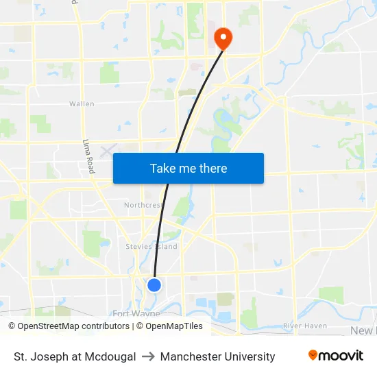 St. Joseph at Mcdougal to Manchester University map