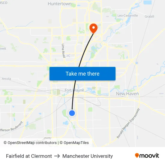 Fairfield at Clermont to Manchester University map