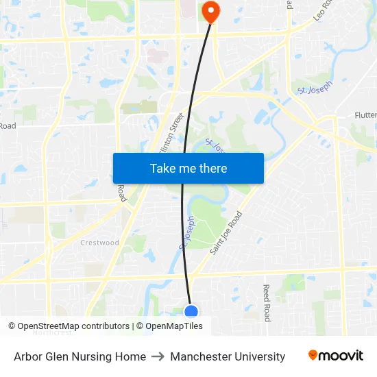 Arbor Glen Nursing Home to Manchester University map