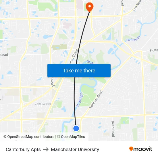 Canterbury Apts to Manchester University map
