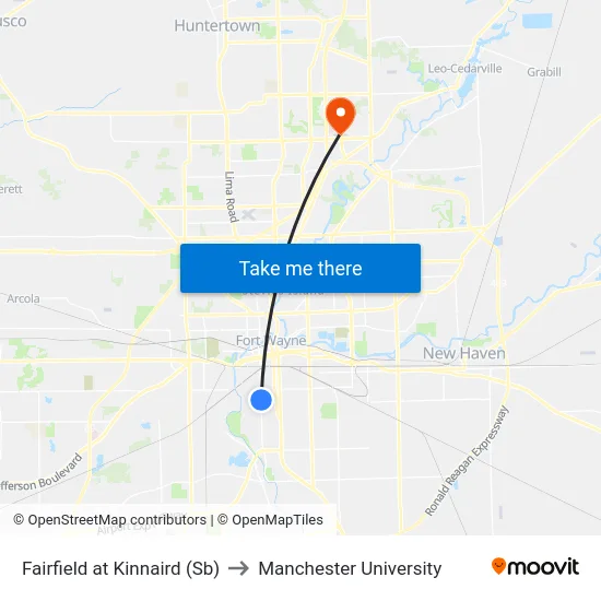 Fairfield at Kinnaird (Sb) to Manchester University map