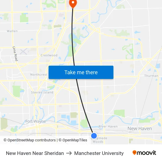 New Haven Near Sheridan to Manchester University map