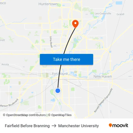 Fairfield Before Branning to Manchester University map