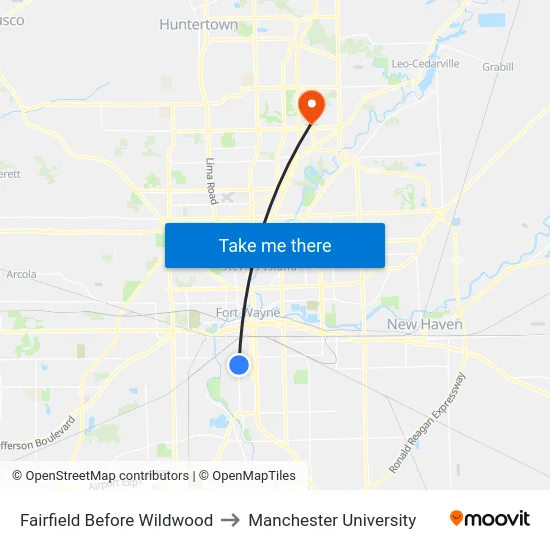Fairfield Before Wildwood to Manchester University map
