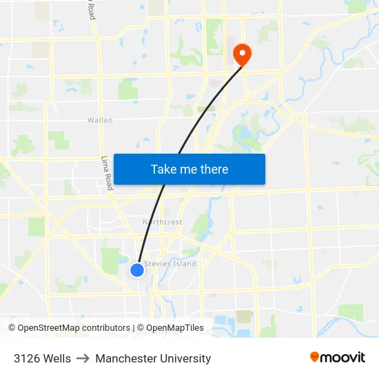 3126 Wells to Manchester University map