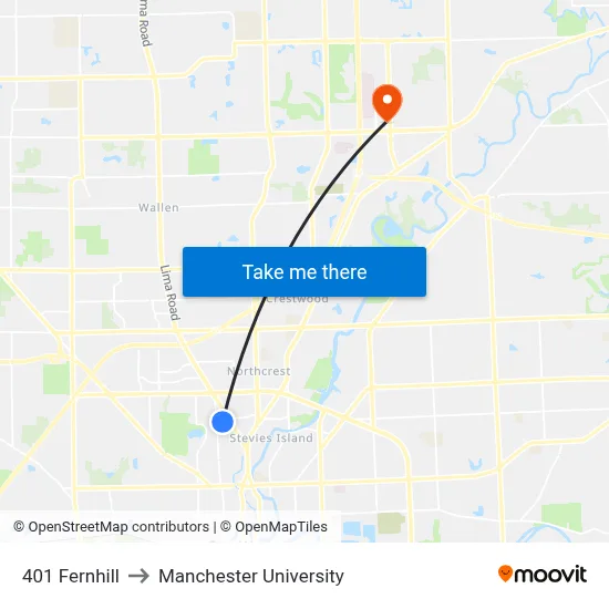 401 Fernhill to Manchester University map