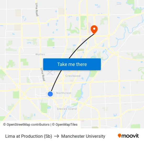 Lima at Production (Sb) to Manchester University map