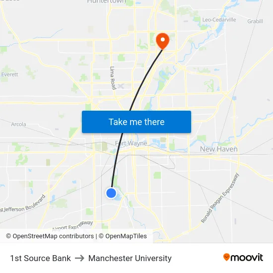 1st Source Bank to Manchester University map