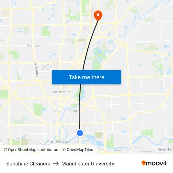 Sunshine Cleaners to Manchester University map