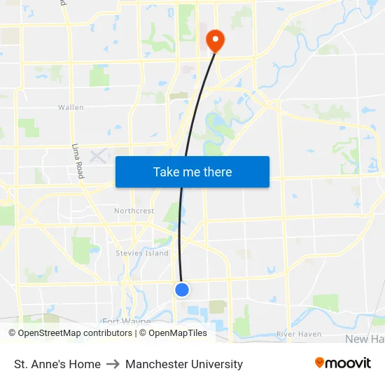 St. Anne's Home to Manchester University map