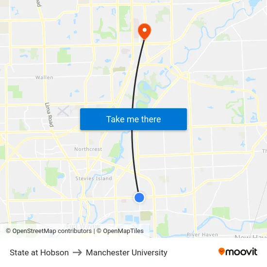 State at Hobson to Manchester University map