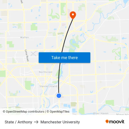 State / Anthony to Manchester University map