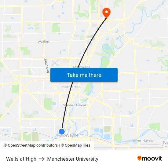 Wells at High to Manchester University map