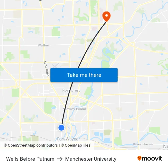 Wells Before Putnam to Manchester University map