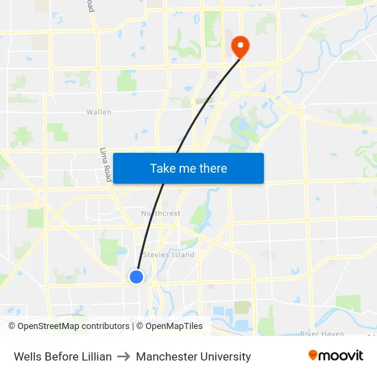 Wells Before Lillian to Manchester University map