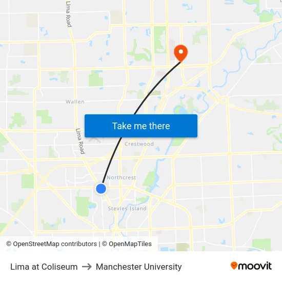 Lima at Coliseum to Manchester University map